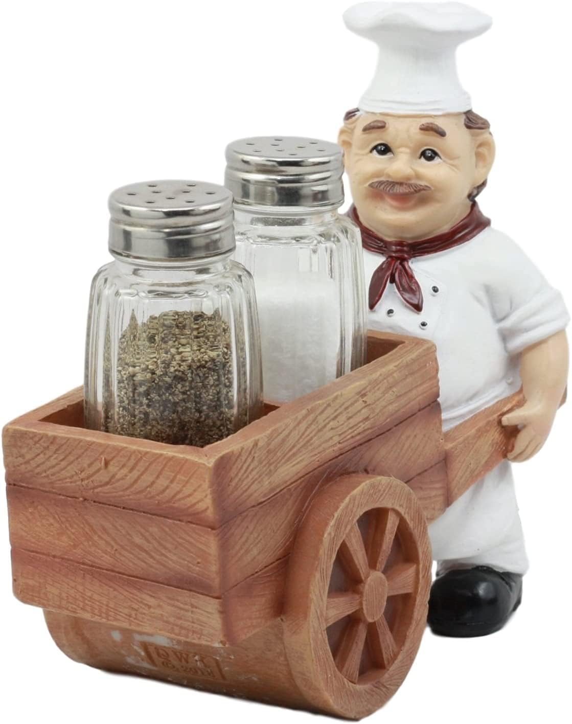 Ebros Spice A La Carte Delivery Master Iron Chef Pushing Wheelbarrow Cart Salt And Pepper Shakers Holder Figurine Statue 6.5"Long