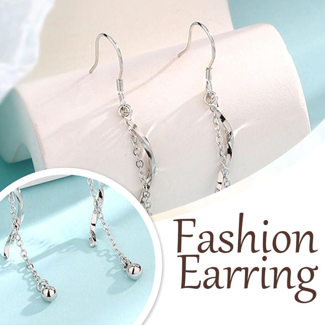 Campsis Wedding Silver Dangle Earrings, Long Spiral Earrings, Tassel Drop Earring Jewelry for Women - Image 4