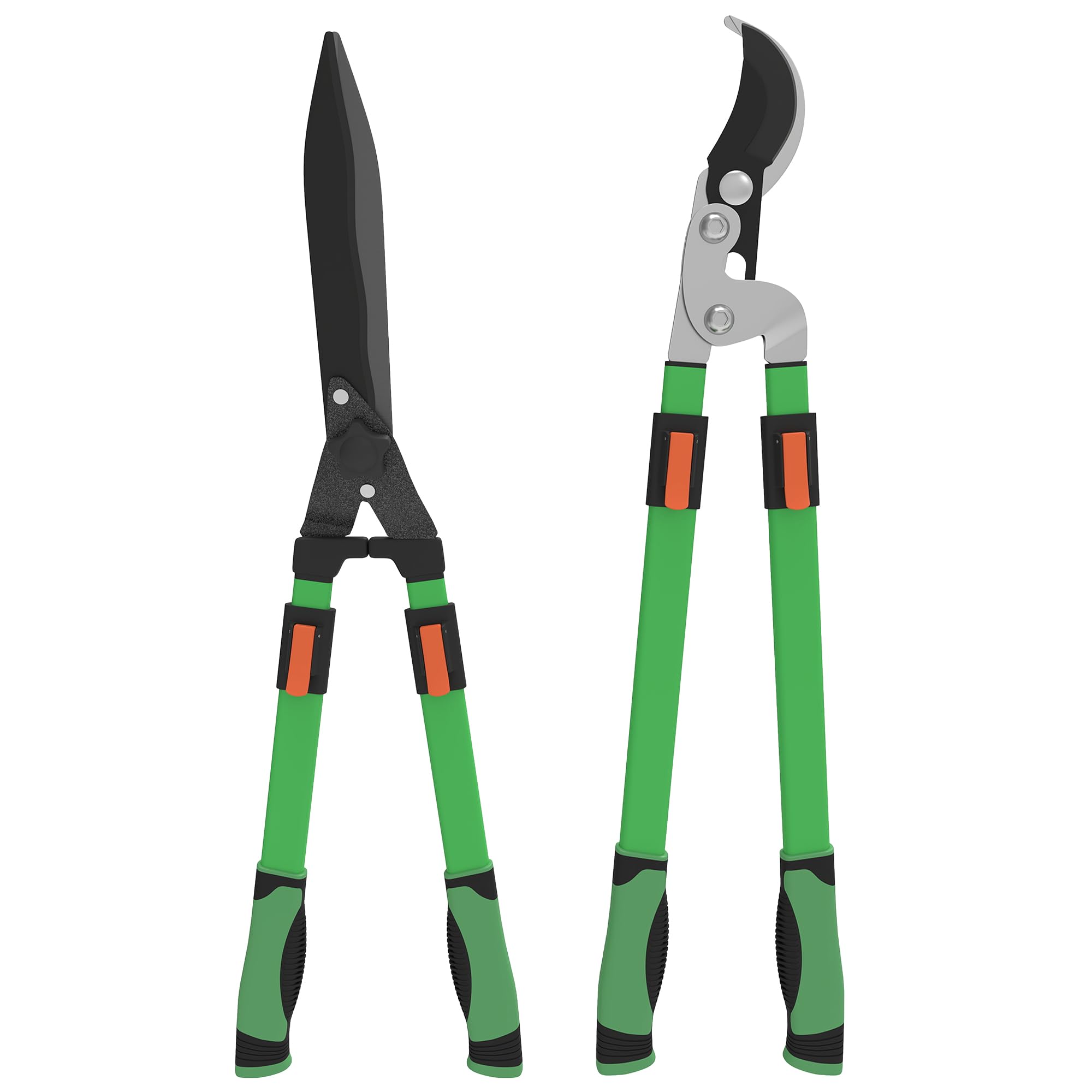 Outsunny Lot de 2 cisailles de jardin, cisaille à haies longueur 63,5-78,5 cm, sécateur à enclume longueur 64,5-90 cm, poignées télescopiques extensibles antidérapant lames polies, vert et noir