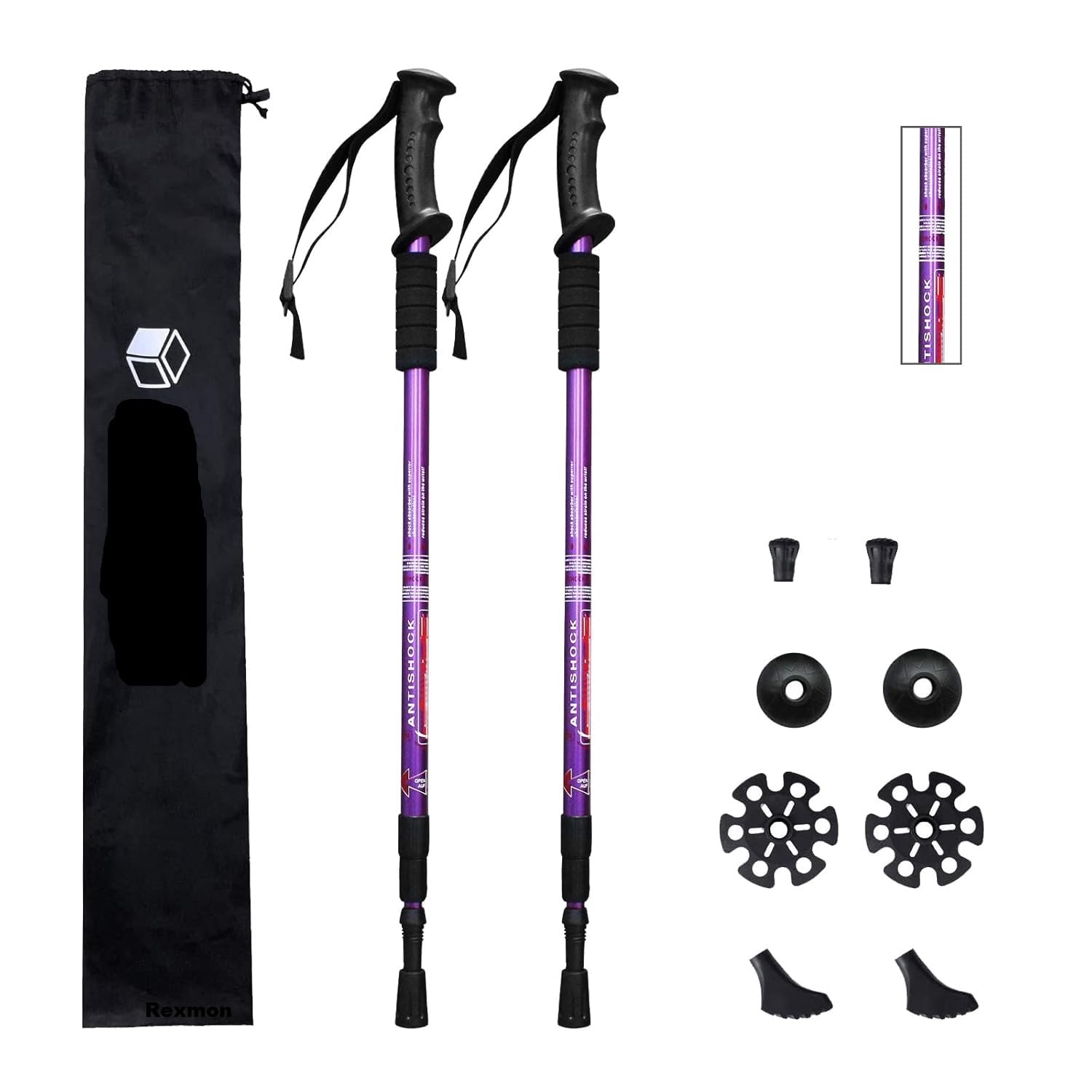 Rexmon Hiking Trekking Poles, 2 Pack Collapsible,Lightweight, Anti Shock, Hiking or Walking Sticks,Adjustable Hiking Pole for Men and Women (Purple) Aluminum-image-11