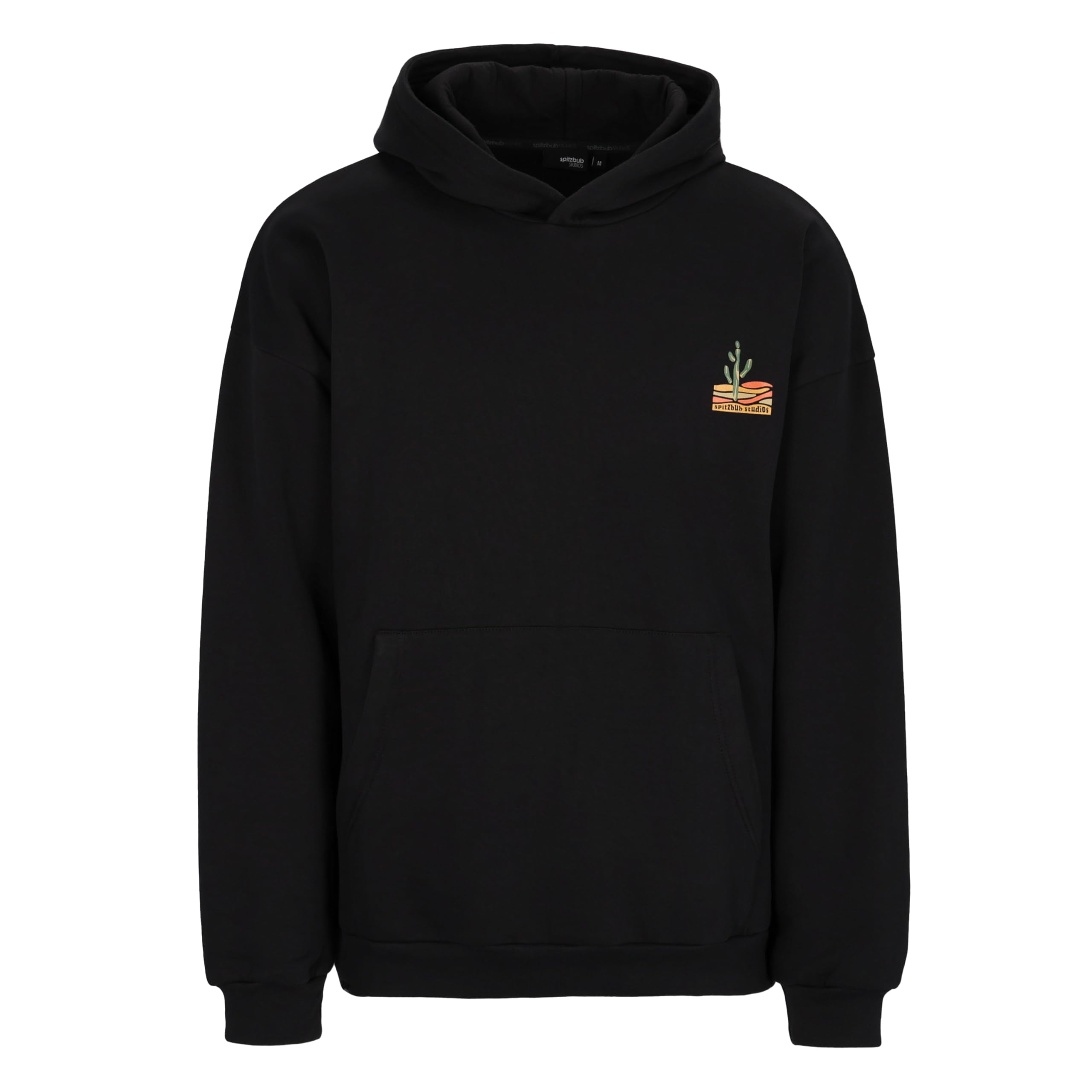 Spitzbub Oversized Hoodie Black Oasis – Kapuzenpullover, Schwarz mit Kaktusprint auf der Brust & Markenprint hinten