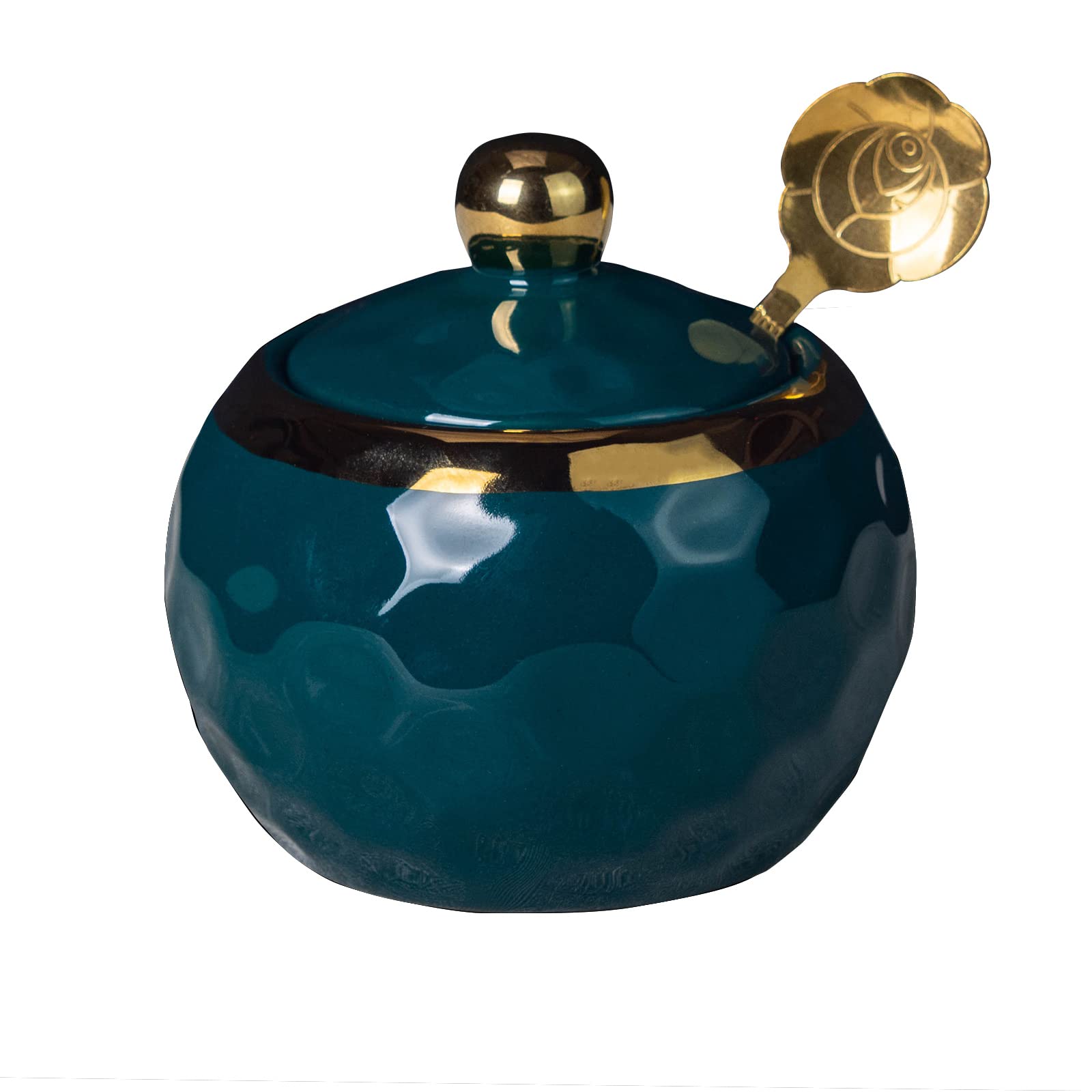 CLAPPERCeramic Honey Jar with Lid and Gilded Spoon, Mini Honey Jars in Bulk 8OZ, Honey Pot Dispenser Container (Diamond Green)