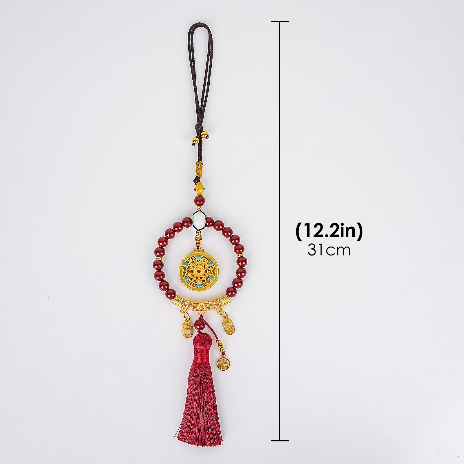Chiorgone Cinnabar Feng Shui Hanging Ornament – Red Tassel Charm for Protection, Peace, and Good Fortune, for Auspicious Blessings.