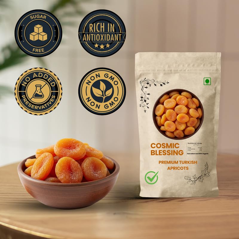 Image of Cosmic Blessing Turkish Dried Apricots, Premium Sun-Dried Fruit, Soft, Juicy, Naturally Sweet, Pitted, 500g