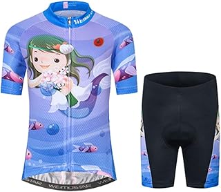 Children Bike Clothing Riding Summer Cycling Jersey Shorts Padded Bicycle Sportswear Girl Blue L