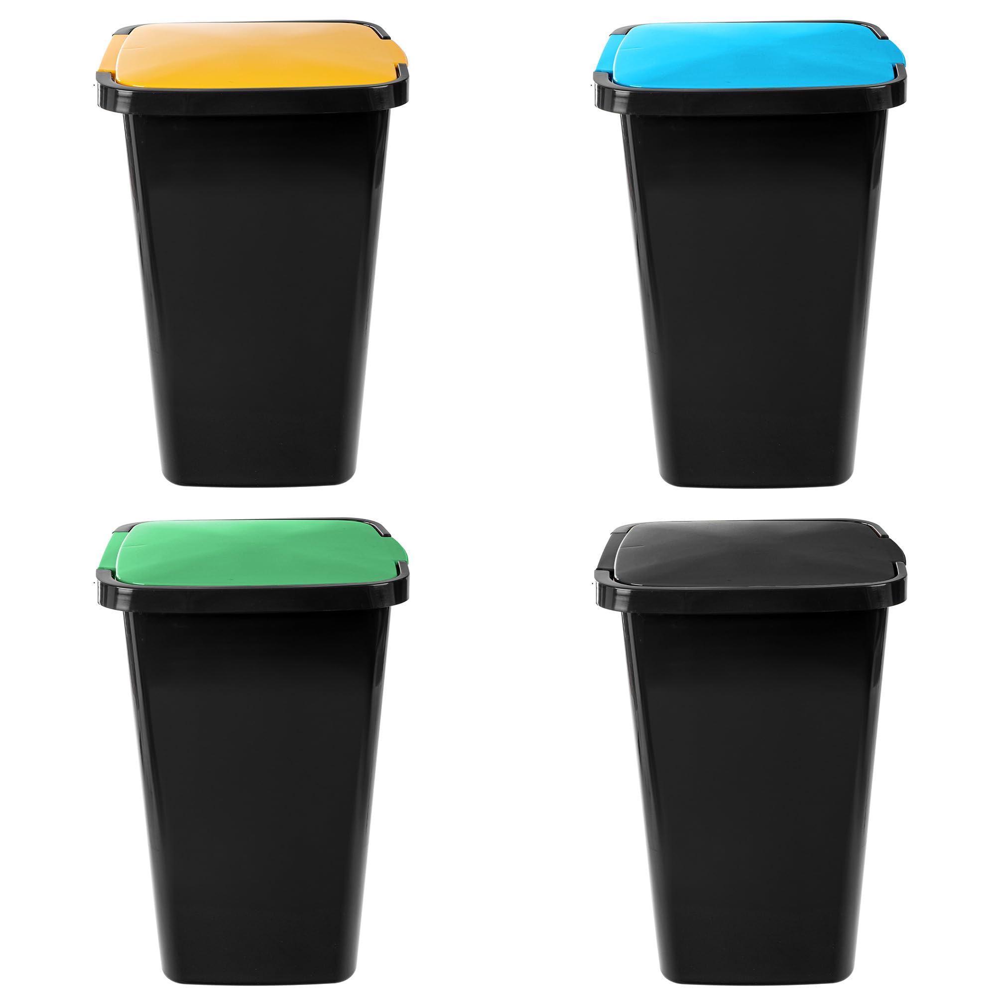 KADAX Cubo de basura con pedal de 45 litros, juego de 4 unidades, con pedal y tapa, cubo de basura grande para separación de basura, cubo de basura de plástico con pedal