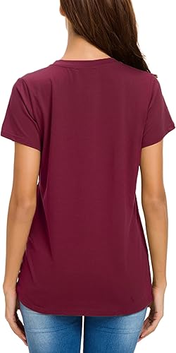 Miniatura 6 de MSHING Blusa de manga corta con cuello redondo para mujer, cómoda, de algodón, básica