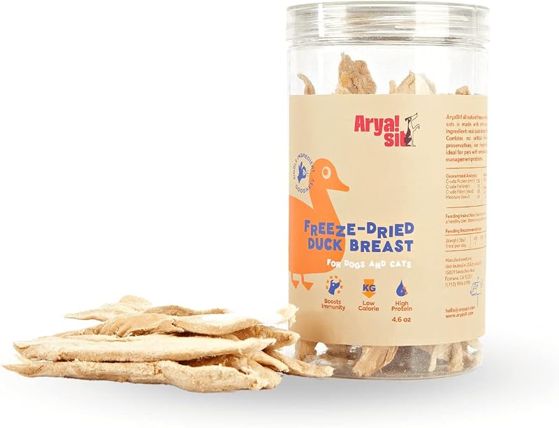 Petisco liofilizado para cães de peito de pato com ingrediente único Arya Sit! – aproximadamente 132 g