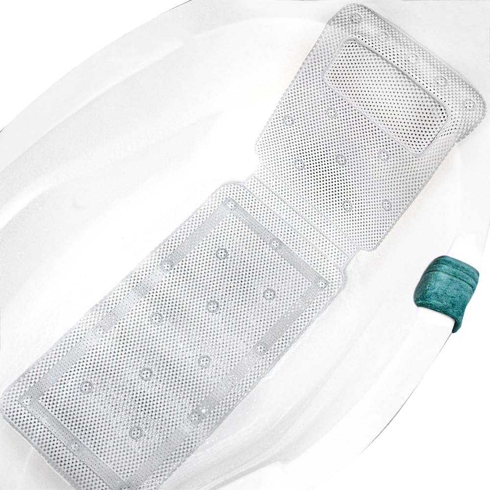 Owving Full Body Bath Pillow for Tub 49in Extra Long Non-Slip Suction cups with pillow Cushion White for for Tub Head Neck Shoulder and Back