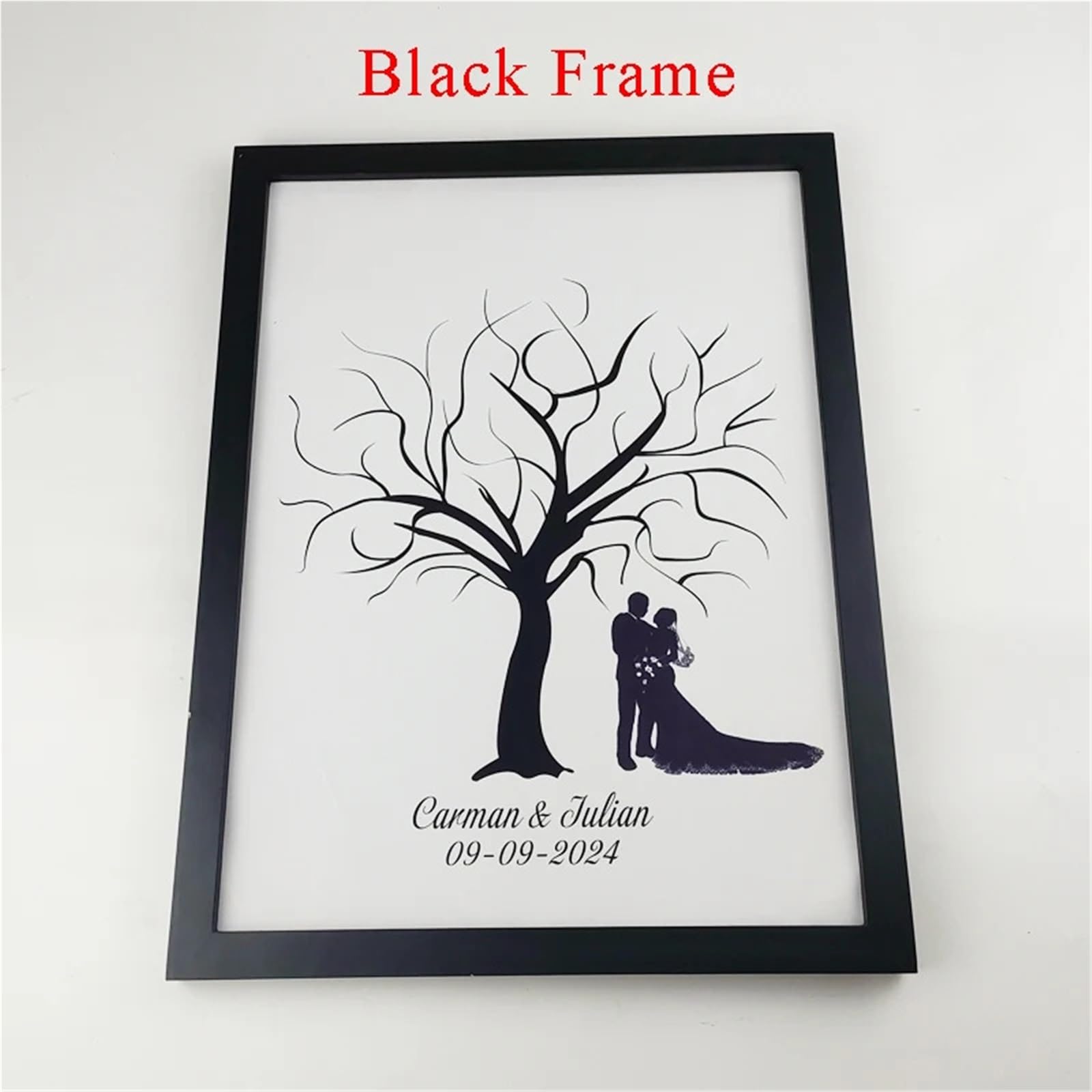Hochzeit Fingerabdrücke mit Baum 16-Zoll-Fotorahmen, Fingerabdruck, DIY, Blatt, Hochzeitsbaum, Gästebuch, Souvenir (Stempelkissen und im Lieferumfang enthalten)(Color06,16inch (Wood Frame))