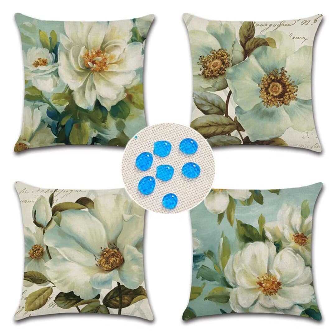 Cuscino per Divano 80x80cm/31x31in 4 Pack Fodere per Cuscini Impermeabili Fiori Fodera per Cuscino Decorativo Copricuscini in Lino per Divano Casa Esterni Interni Fodere Cuscino Esterno ZC-243