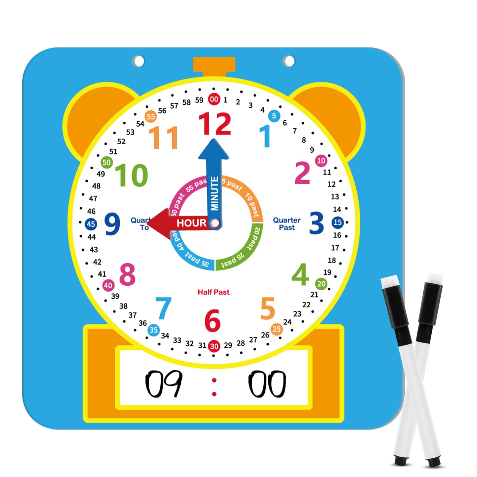 Magnetic Writable Dry Erase Learning Clock for Kids,Telling Time Teaching Clock with Pen,Analog Demonstration Clocks for Classroom,Homeschool Supplies,Preschool Kindergarten Must Haves
