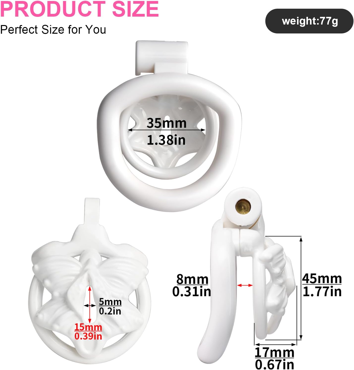 Peins Cage Chastity Locking Cage for Men Penis Chastity Lock, Pink Resin Chastity Device with 4Rings for Male Penis Exercise Cage (White Wear)