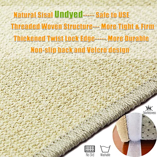 Pethave Cat Scratcher Mat, 23.6x15.7' Natural Sisal Scratching Pad with Velcro Tape, Stick on Floor and Wall Cat Scratch Mat Protects Carpet and Sofa