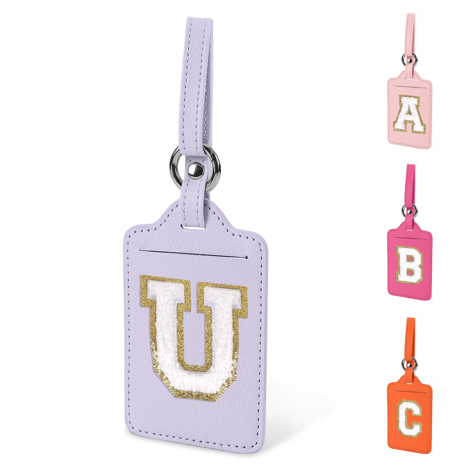 Personalized Initial A-Z Luggage Tag for Suitcases TSA Approved, PU Leather Luggage Tags with Privacy Cover Name Card,Purple Cute Monogrammed Funny Luggage Handbag Tags for Women Kids(1 PACK Letter U)