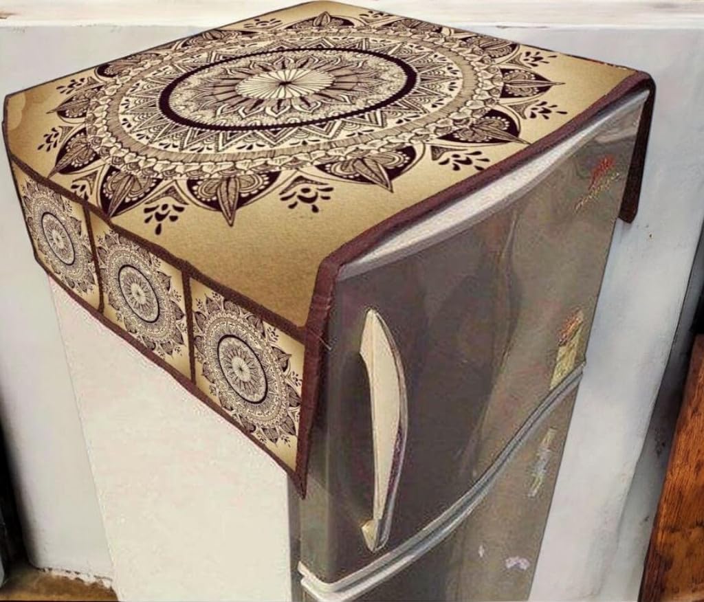 CASA-NEST Cotton Digital Print Fridge Top,Elegant Print Refrigerator Cover with 6 Pocket,Standard Size, Color -Multi,Kitchen Accessory4 (Gold-Yellow Design) (B09RMS4P26) Amazon Price History, Amazon Price Tracker