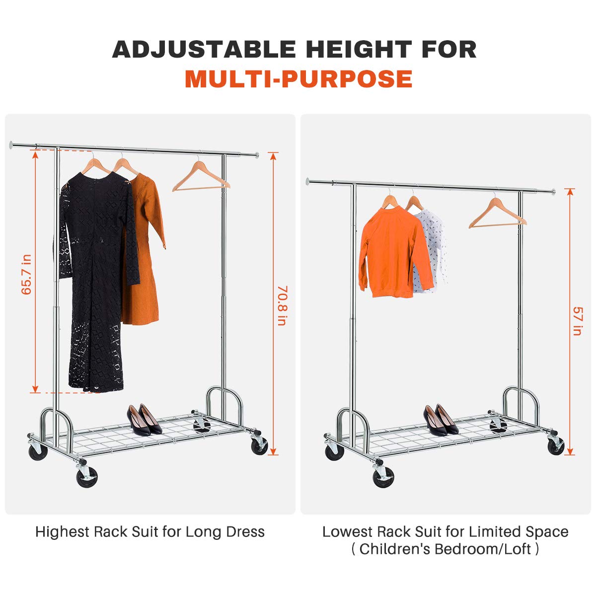 HOKEEPER Clothing Garment Rack with Shelves Capacity 450 lbs Clothing