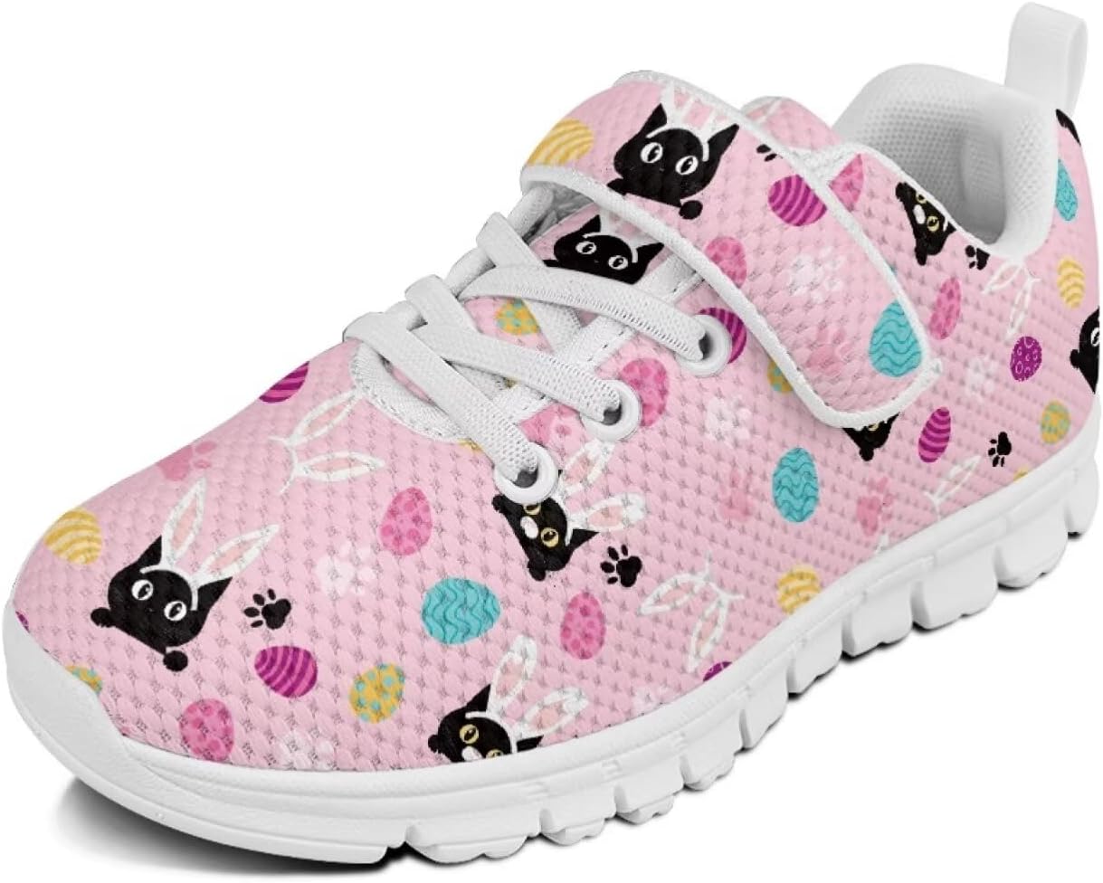 Kids Sneakers Cute Animals Print Sports Shoes for Girls Athletic Shoes Mesh Walking Shoes Non Slip Tennis Pop Shoes Single Buckle Sneakers