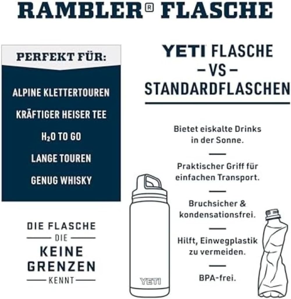 YETI Rambler Trinkflasche 26 oz (769 ml) Moon Dust – Edelstahl Trinkflasche, Wasserflasche Sport mit Chug–Verschluss, isolierte Sportflasche