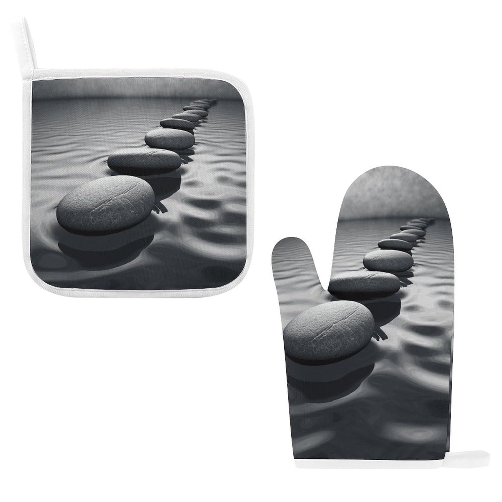 Btcowzrv Style Grey Zen Stones Picture Oven Mitts And Pot Holders 2Pcs Set