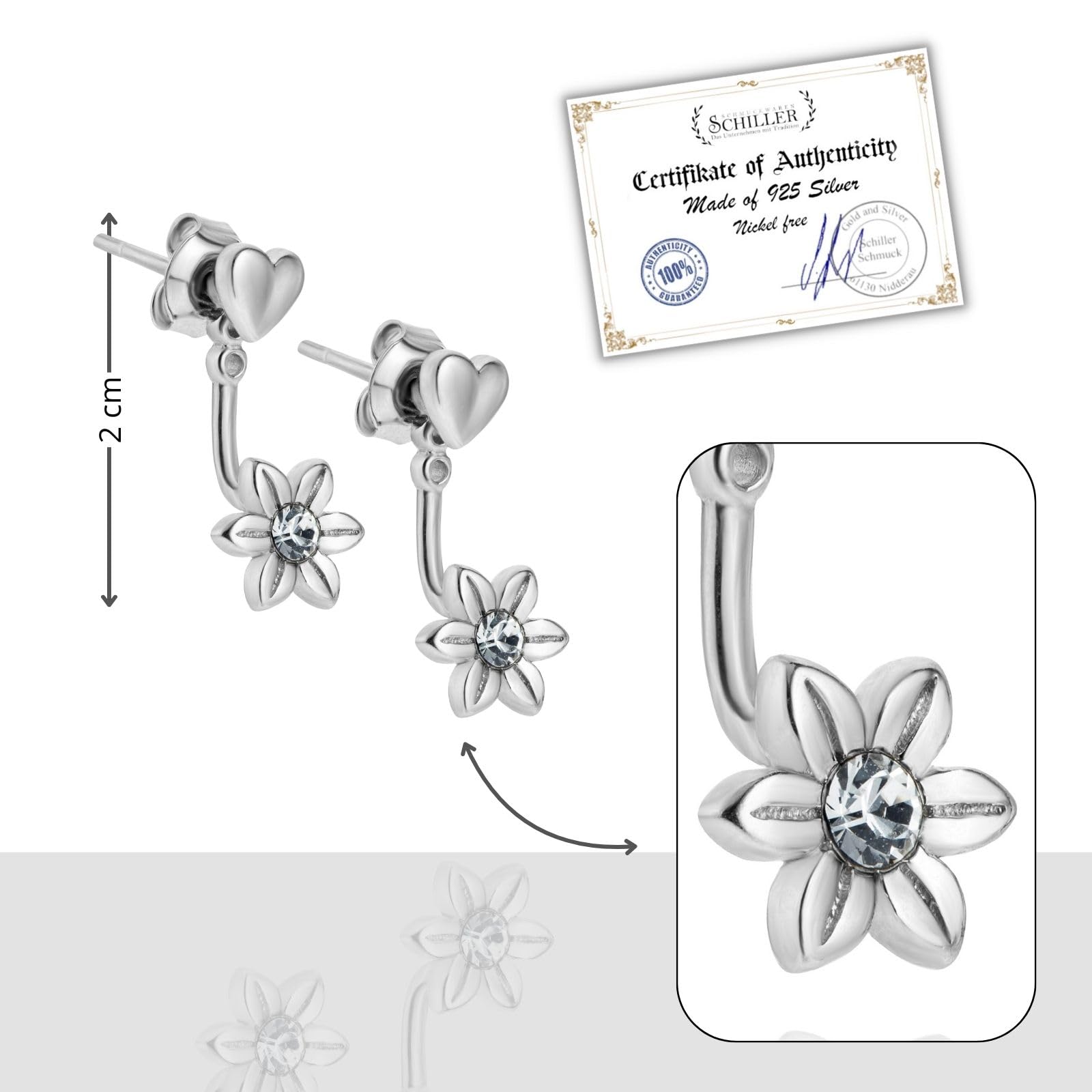 Pendientes De Mujer En Plata De Ley 925 Con Motivo De Corazón Y Flor