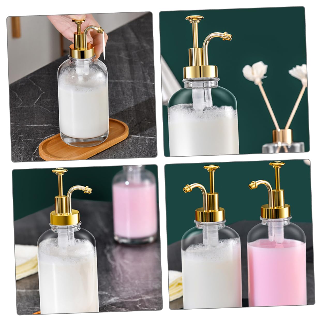 MAGICLULU Botella De Vidrio Tipo Pulsador Dispensador De Jabón De Baño 500ml Transparente Fácil De Usar