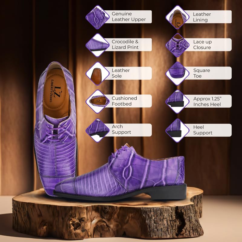 Image of LIBERTYZENO Mens Animal Print & Plain Genuine Leather Adults Lace Up Oxford Dress Shoes for Easter Gift