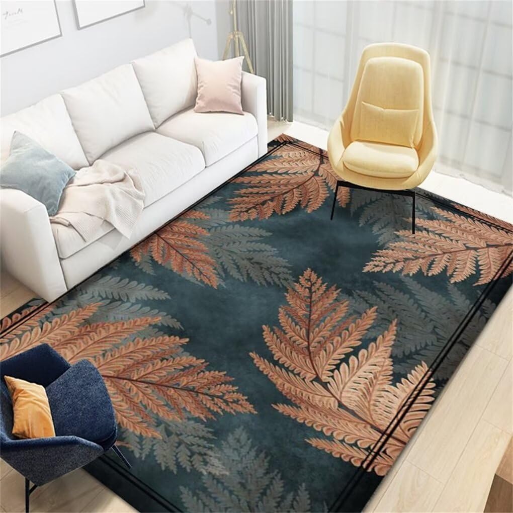 Tapis enfant garçon chambre brun de 50x80cm motif feuilles