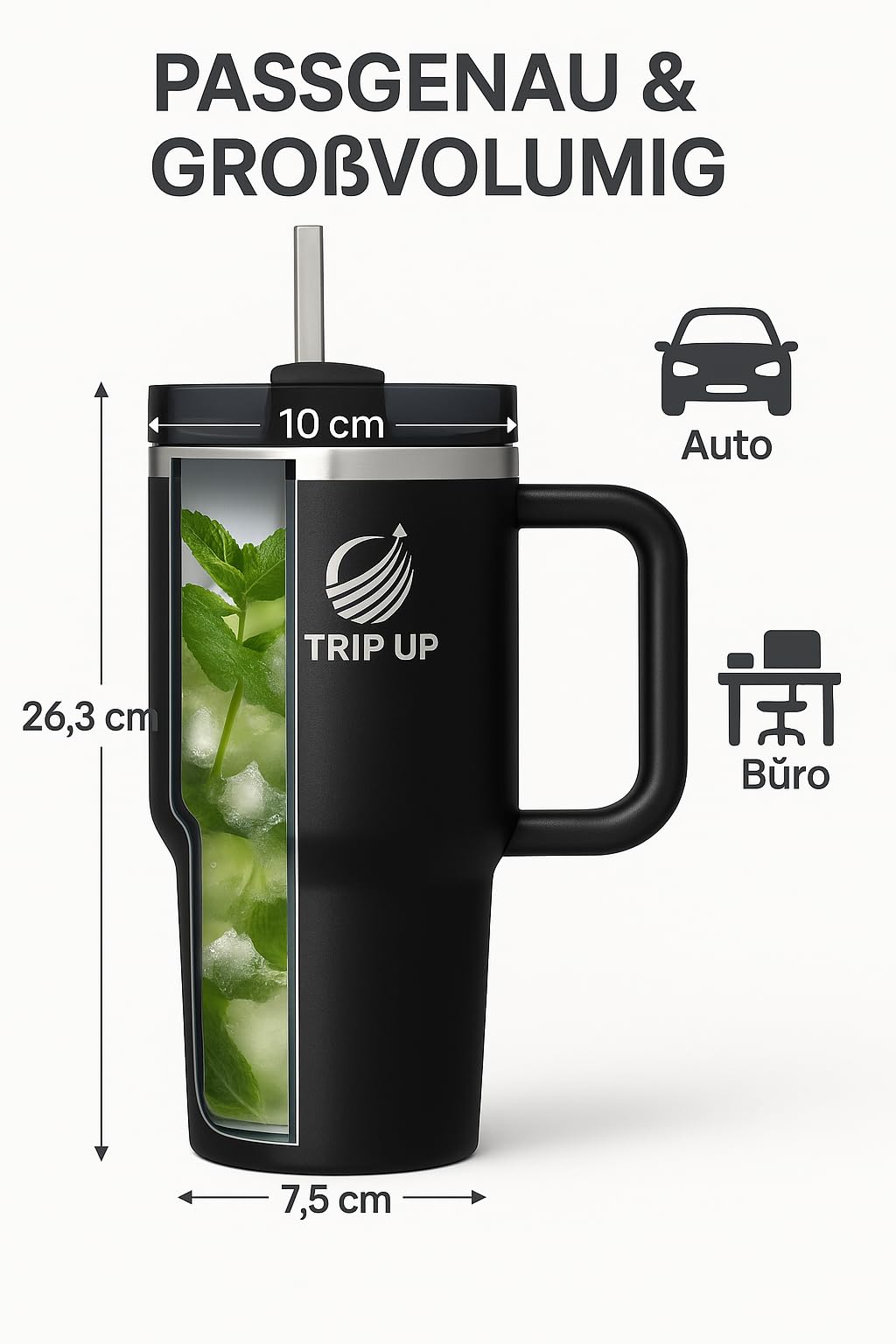 Thermobecher 1180 ml – 2er Mix: Zeta Green + Jet Black | Edelstahl, doppelwandig, mit Henkel, auslaufsicher, spülmaschinenfest