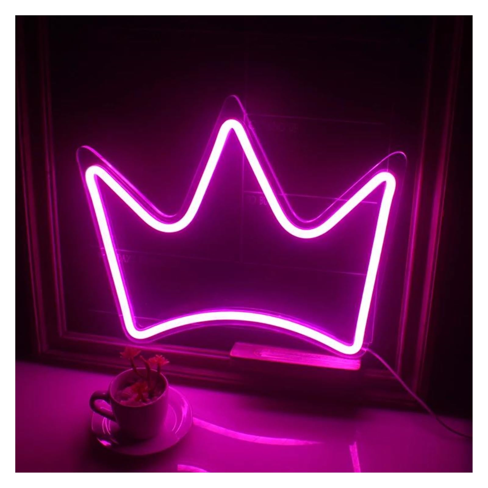 Luz de Diseño de Digital Letrero LED De Neón Con Diseño De Corona Y Reina, Alimentación USB Con Interruptor, Arte Colgante De Pared Rosa Para Bar Decoración Habitación Kawaii