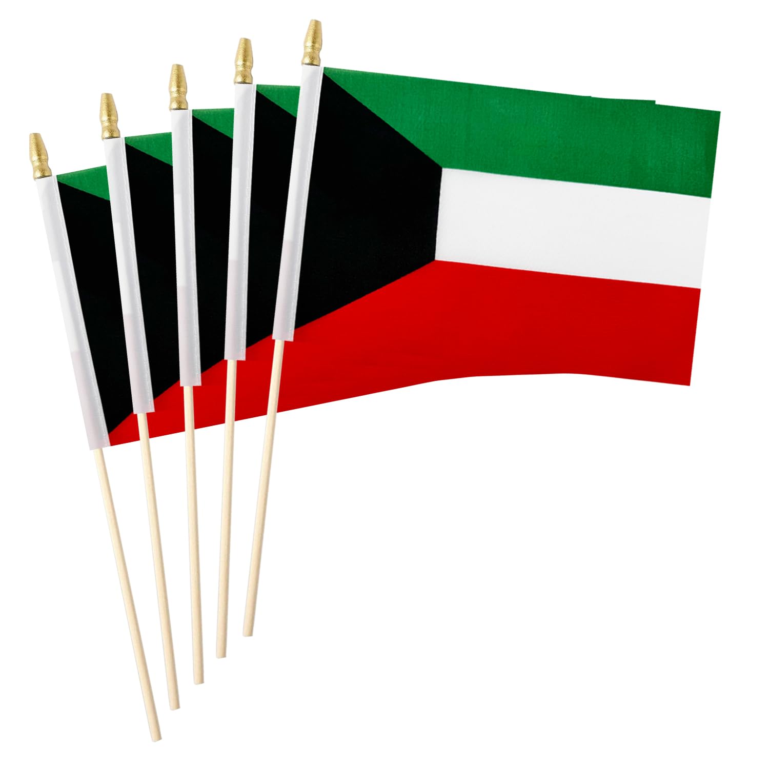 5 Pack Country Small Mini Wood Hand Held Stick Flag,Suitable For Various Holiday Parties, World Cup, National Day, And National Flag Day. (Kuwait)