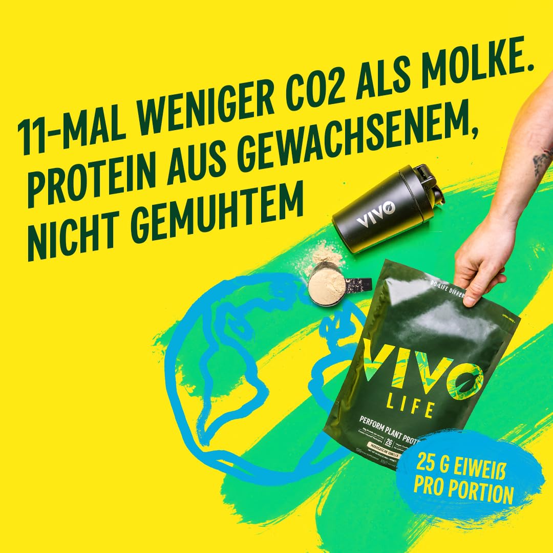 Vivo Life Perform Pflanzliches Proteinpulver | 25 g Protein mit BCAAs, Eisen, Zink, Kurkuma & pflanzlichem Enzymkomplex | Laktosefrei & leicht verdaulich | Gesalzenes Karamell – 26 Portionen