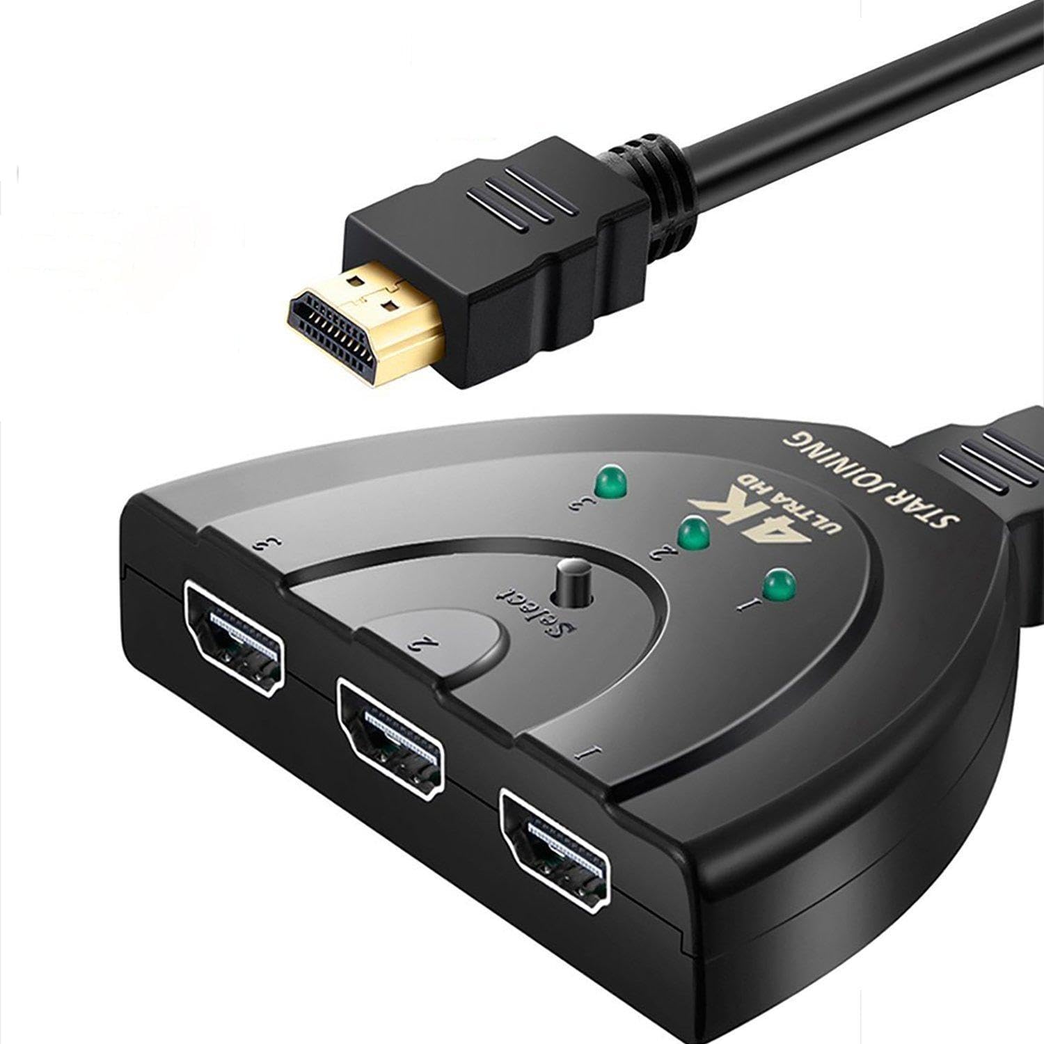 HDMI Switch-STARJOINING HDMI Splitter/Hub/Switcher(3 In 1 Out)-Supports 4K 1080 HD Plug and Play for HDTV PC Projector PS3 PS4 Xbox One, Blu-ray Player and More