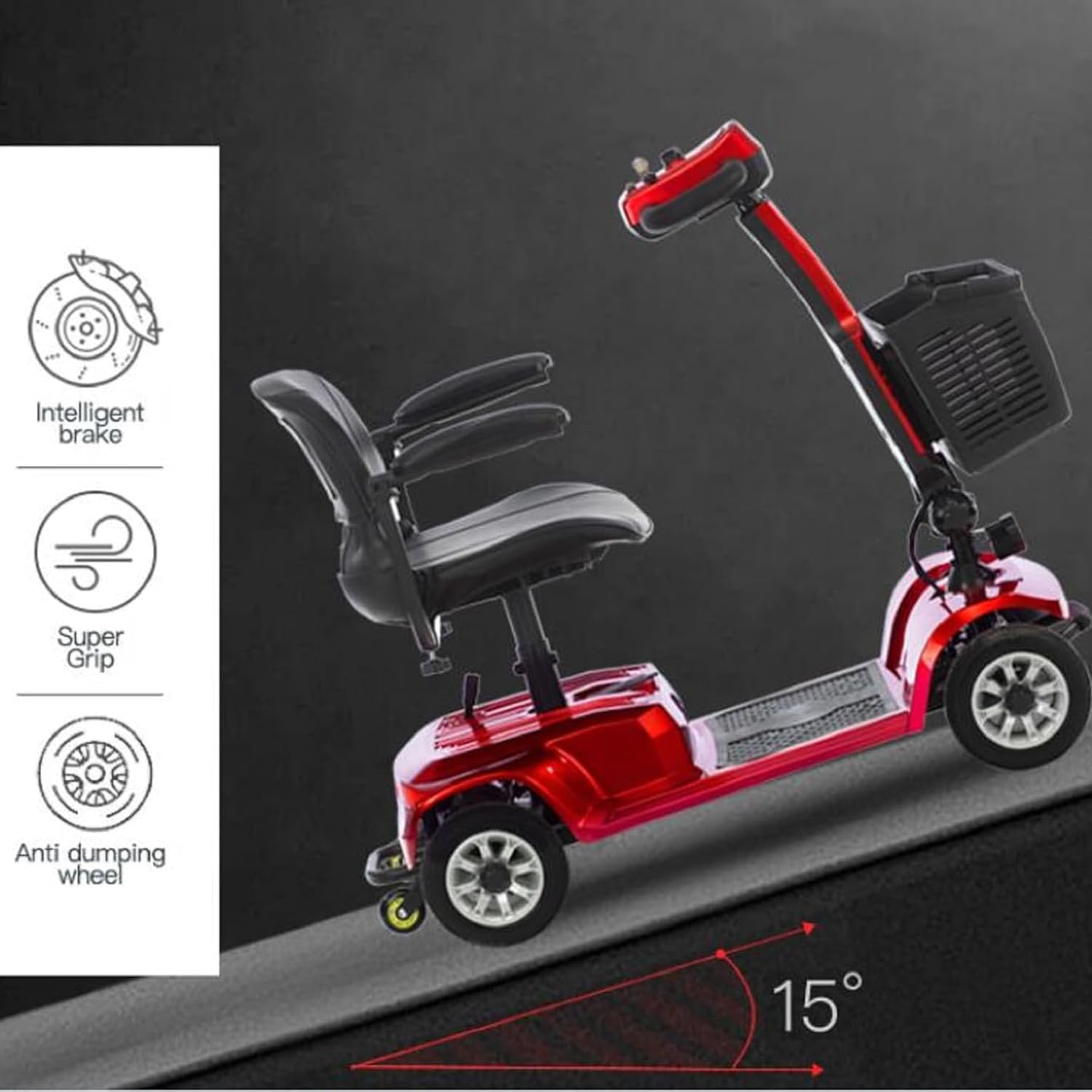 Scooter de movilidad eléctrica Scooters eléctricos de viaje plegables de 4 ruedas con cesta, soporta 110 kg de peso, velocidad máxima de 6 km/h, para todo terreno, para personas mayores, adultos