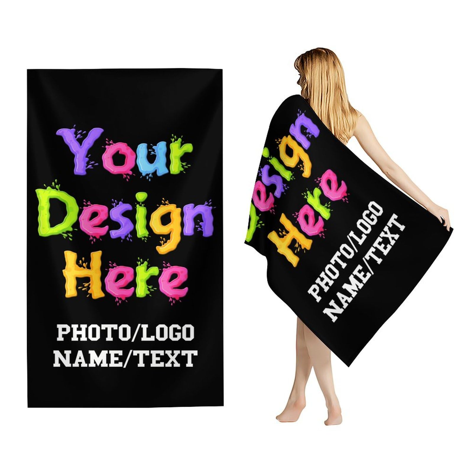 Homexzdiy Beach Towel for Kids Adults, Personalized Beach & Bath Towels with Photos and Text for Pool Gym Seaside Bathroom, Custom 60x30 Inches