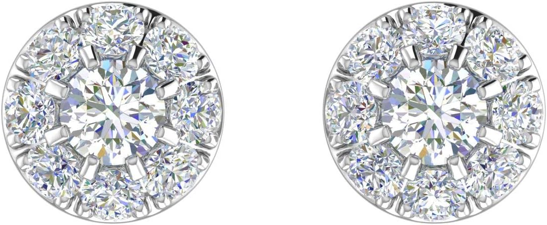 0.5 Carat to 1 Carat Natural Diamond Halo Stud Earrings in 10K Gold or 950 Platinum