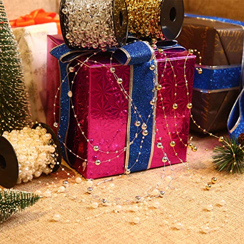 Pangda 177 Feet Christmas Tree Beads Garland Plastic Pearl Strands Chain For Christmas Tree Wreath Gift Wrapping Decoration (Pearl, Silver, Gold) #TOP6