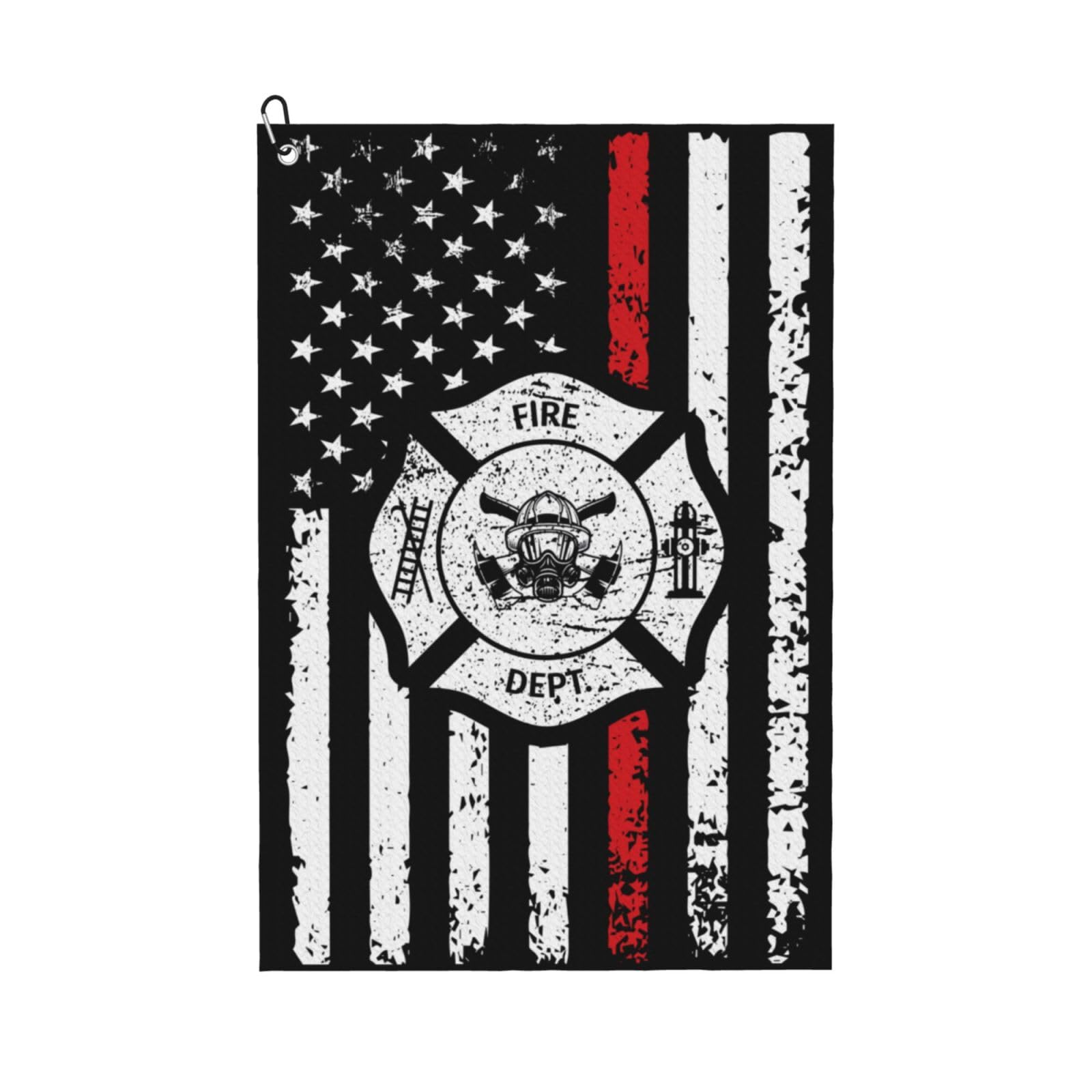 SIYTUAU Firefighter with USA Flag Golf Towel 16 x 24 Inch Golf Towels for Golf Bags with Carabiner Clip Polyester Golf Towel Golf Accessories for Men