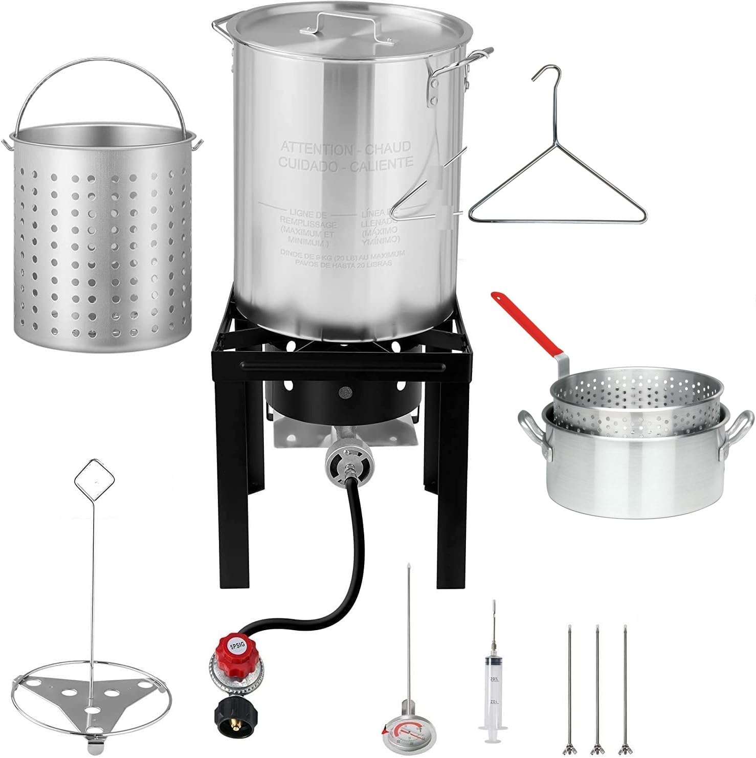 Turkey Deep Fryer and Seafood Boiler, Fish Fry-3 in 1 Cooker Kit-with Propane Burner Stove-30 QT. & 10 QT. Aluminum Pots and Steamer Basket-Ideal for Outdoor Cooking