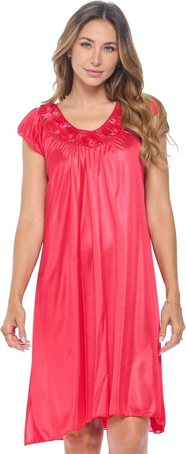 Casual Nights Women's Cap Sleeve Rose Satin Nightgown - Image 5