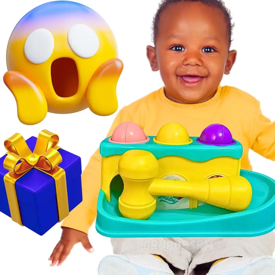 Mix Brinquedos Educativos Bebê Kit Cubos Encaixe peças Volante Musical xilofone Escolha Seu Presente natal Ideal caranguejo fujão pinguim para banho criança 1 ano (Martelinho baby)