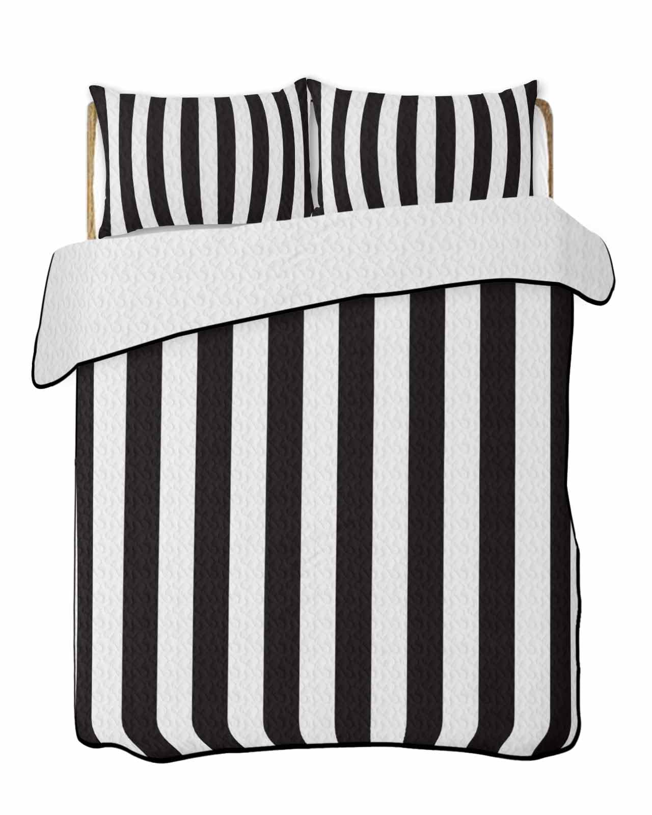 LOT BASIC 3-Piece Summer Quilt King Size, Simple Black White Stripes Lightweight Cooling Bedding Comforter Blanket with 2 Pillow Shams, Modern Stripes Bedspreads Quilted Coverlet Sets 96