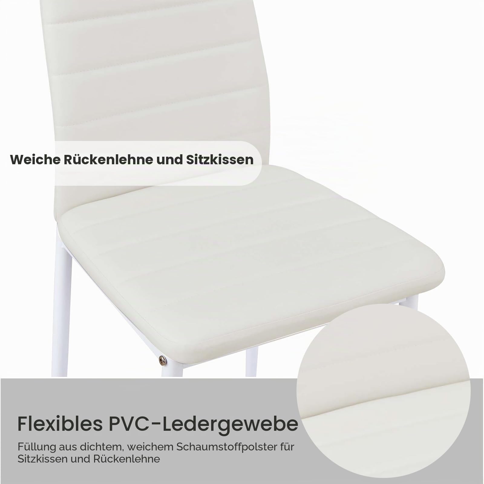 buybyroom Stühle Esszimmer 4er Set, Küchenstühle Esstisch Modern mit Hoher Rückenlehne, Gepolsterter Esszimmerstuhl für Wohnzimmer, Küche, Büro, Gäste, Schlafzimmer, Weiß