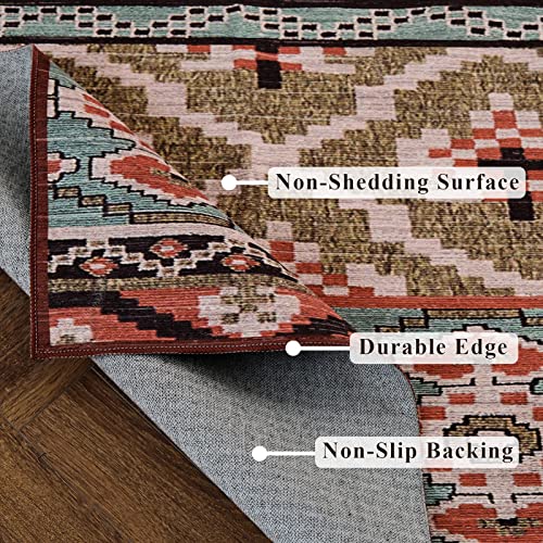 Ingeroom Washable Rug For Living Room Bedroom Vintage Area Rugs Boho Machine Washable Rug Non-Slip Prisian Carpet Rugs Home Decor, 4'X6' Ares Rugs, (Multi-Red) #TOP2