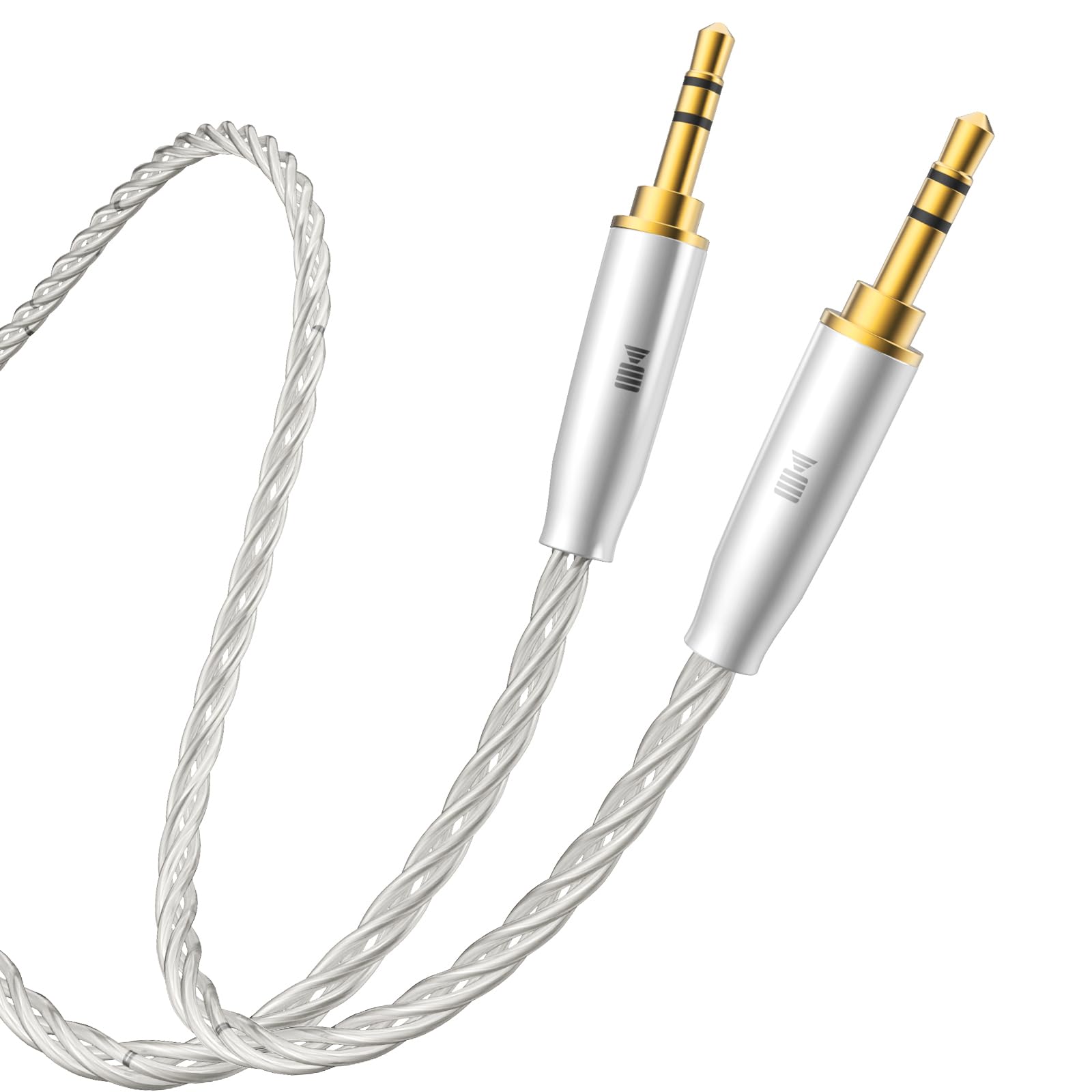 Cable de audio de alta gama de 3,5 mm, cable auxiliar 4N de 8 hebras de plata pura (99,99%), cable estéreo con trenzado y enchufe chapado en oro de 24 quilates para audiófilos, auriculares