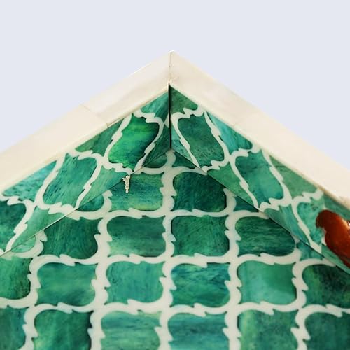 Miniatura 5 de Handicrafts Home Bandejas decorativas inspiradas en patrón marroquí de 11 x 17 pulgadas, centro de mesa verde elegante, bandeja otomana versátil