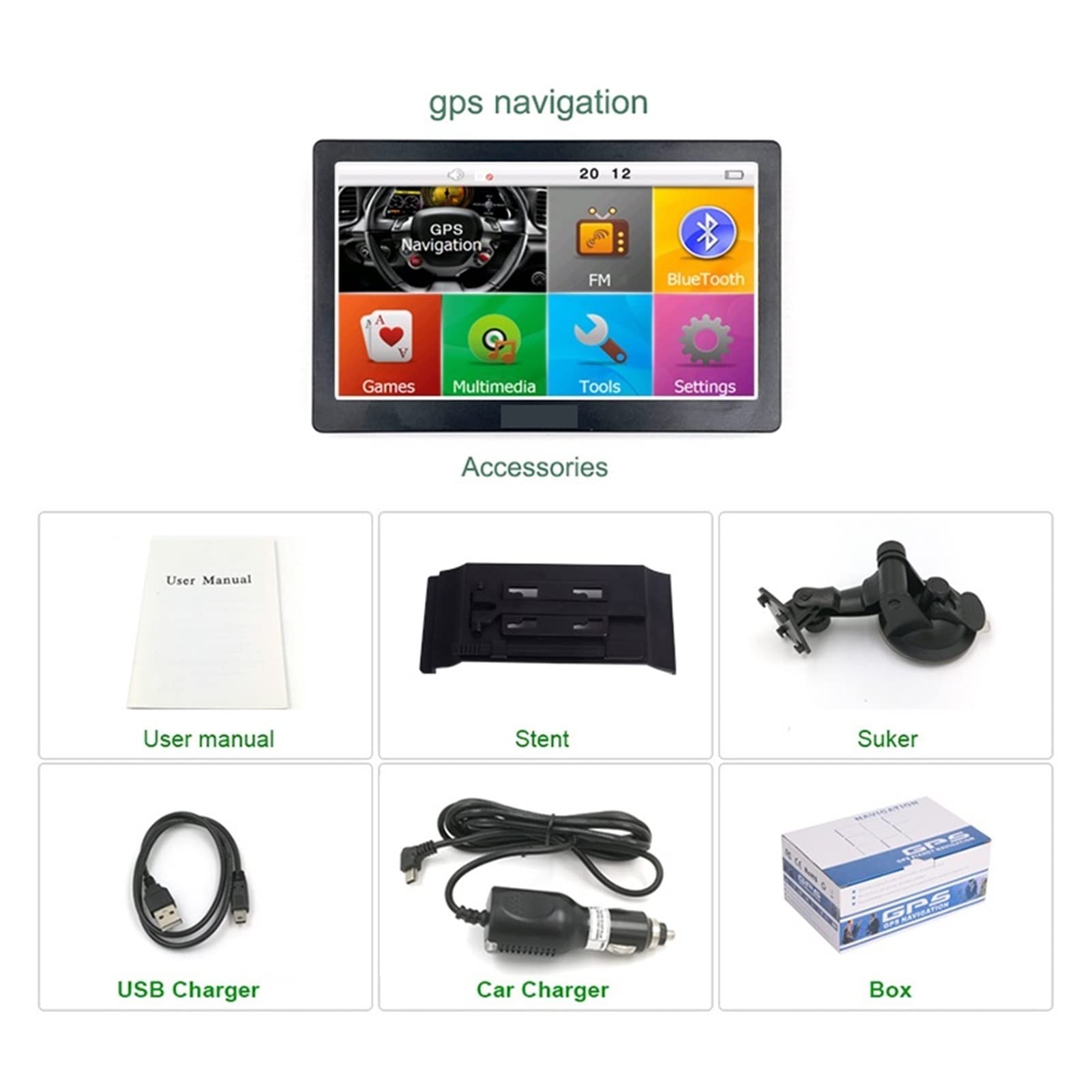 Auto portatile GPS Schermo capacitivo di navigazione Bluetooth da 7 pollici 8 GB 256m Mappe del veicolo camion Maps Europa, Serie Pro(With Bluetooth)