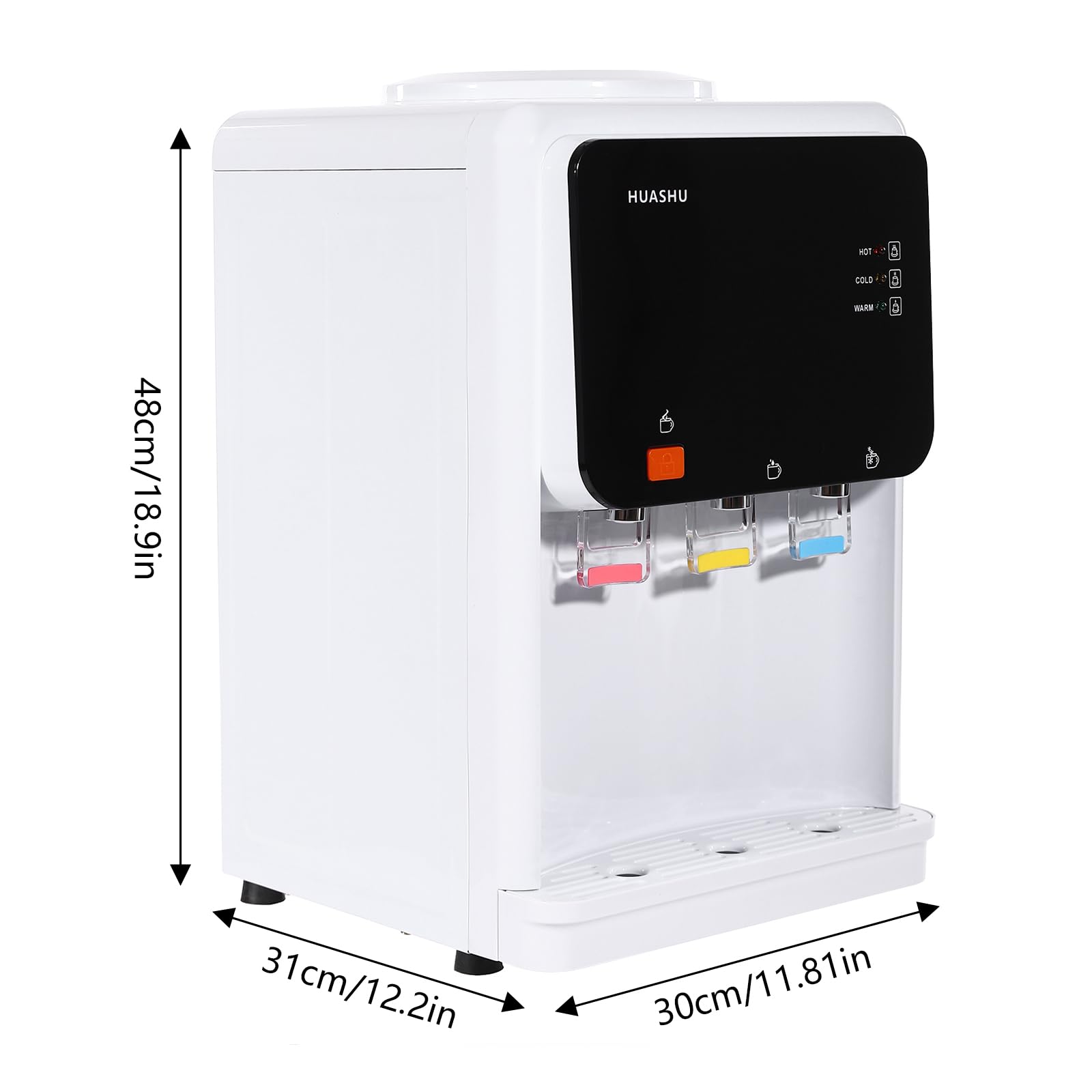 Distributore di acqua calda e fredda a 3 temperature, con riscaldamento rapido da 500 W, 75 W, sistema di raffreddamento per bambini 304, serbatoio in acciaio inox per casa, ufficio, bianco, 31 x 30 x