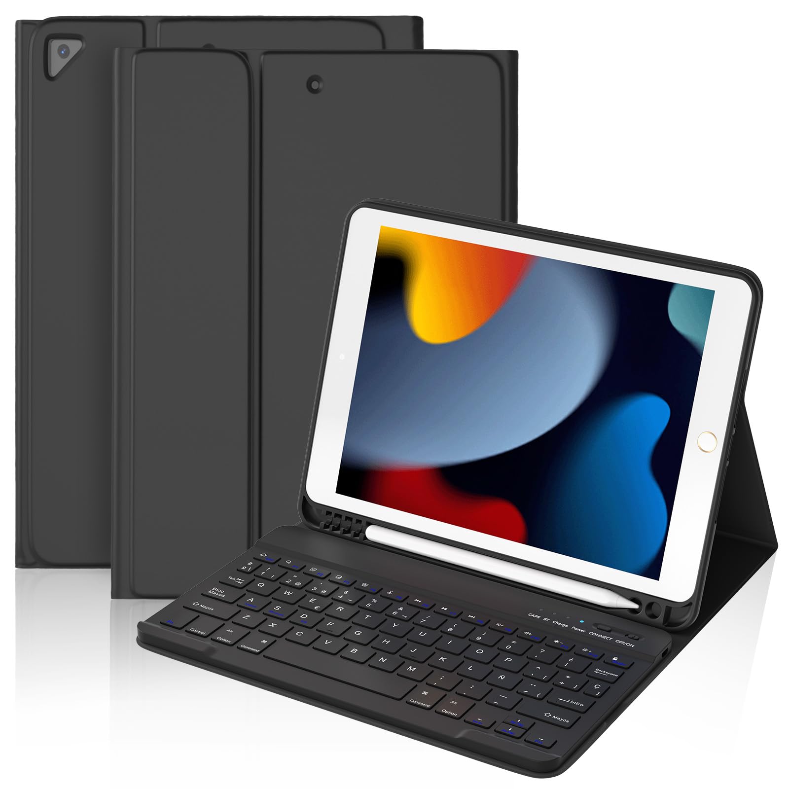 BQSS Funda con Teclado para iPad 10.2" 9ª/8ª/7ª Gen, QWERTY | Bluetooth Con DistribucióN Qwerty EspañOl (ñ) Y Ranura Para LáPiz, Compatible Con Ipad 7ª/8ª/9ª Gen (10.2")