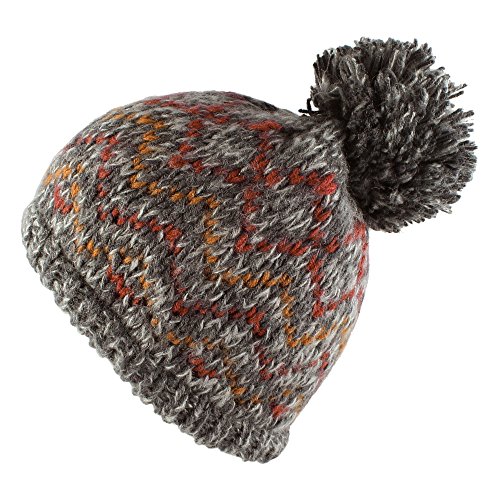 Morehats Bohemian Pattern Knit Pom Pom Handmade Beanie Winter Ski Warm Hat - Grey